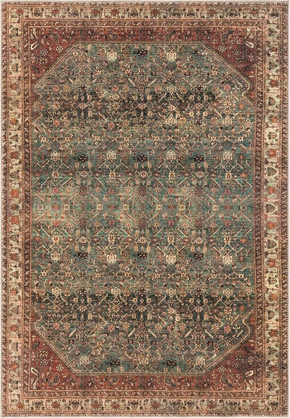Keen Home Design 6x9 Rug - Machine Washable Area Rug with Non-Slip Backing, Ideal for Living Room, Dining Room, Bedroom - Vintage, Easy Clean, Durable, Low Pile Rug - (6' x 9')