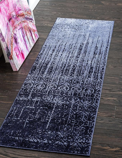 Unique Loom Del Mar Collection Area Rug - Jennifer (2' 7" x 10' Runner, Blue/ Navy Blue)
