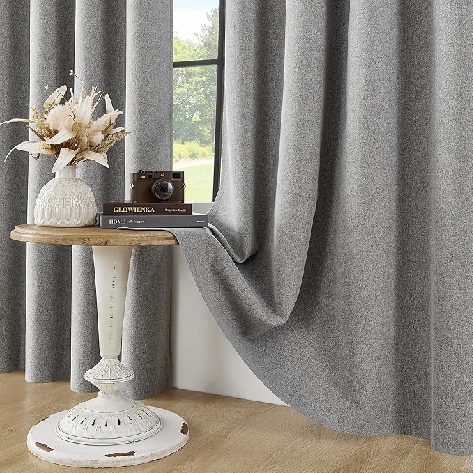 ChrisDowa 100% Blackout Grey Solid Curtains 72 Inches Long 2 Panels for Bedroom Living Room,Farmhouse Room Darkening Thermal Insulated Soundproof Grommet Top Window Treatment Drapes,52x72