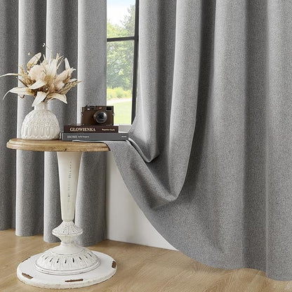 ChrisDowa 100% Blackout Grey Solid Curtains 72 Inches Long 2 Panels for Bedroom Living Room,Farmhouse Room Darkening Thermal Insulated Soundproof Grommet Top Window Treatment Drapes,52x72