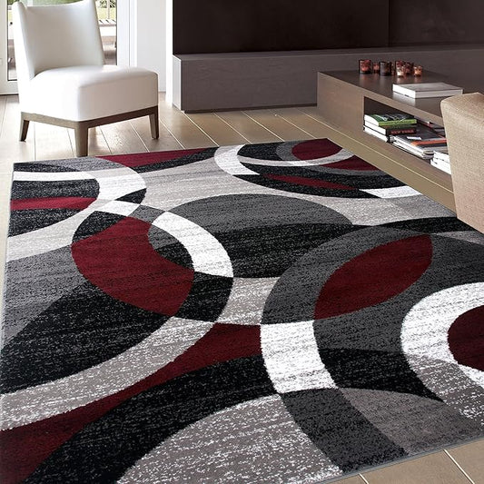 Rugshop Red Modern Geometric Indoor Area Rug, Overlapping Circle Pattern, Fade Resistant, Non-Shedding, for Living Room, Bedroom and Home Office, 5'3" x 7'3"