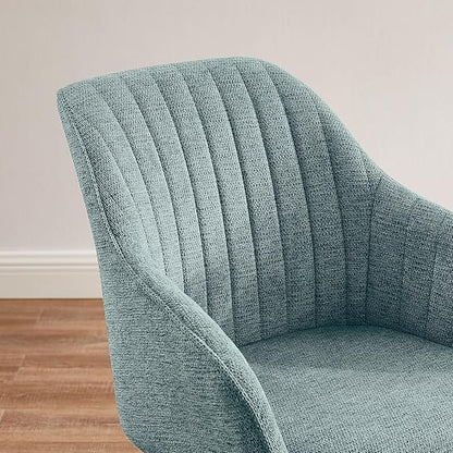 Zouron Mid Century Modern Accent Chair with Wooden Legs, Swivel Desk Chair No Wheels, Upholstered Side Armchair Vanity Chair for Small Space Home Office Living Room Bedroom, Light Blue