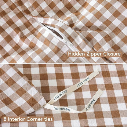 MooMee Gingham Duvet Cover Set 100% Washed Cotton Linen Like Textured Breathable Durable Soft Comfy Modern Checkered Design (Dark Orange Gingham, Super King 108"x98")