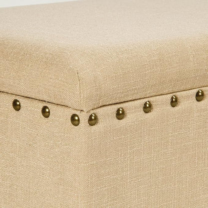 HomePop Large Rectangle Storage Bench with Nail Head Trim - Tan Linen