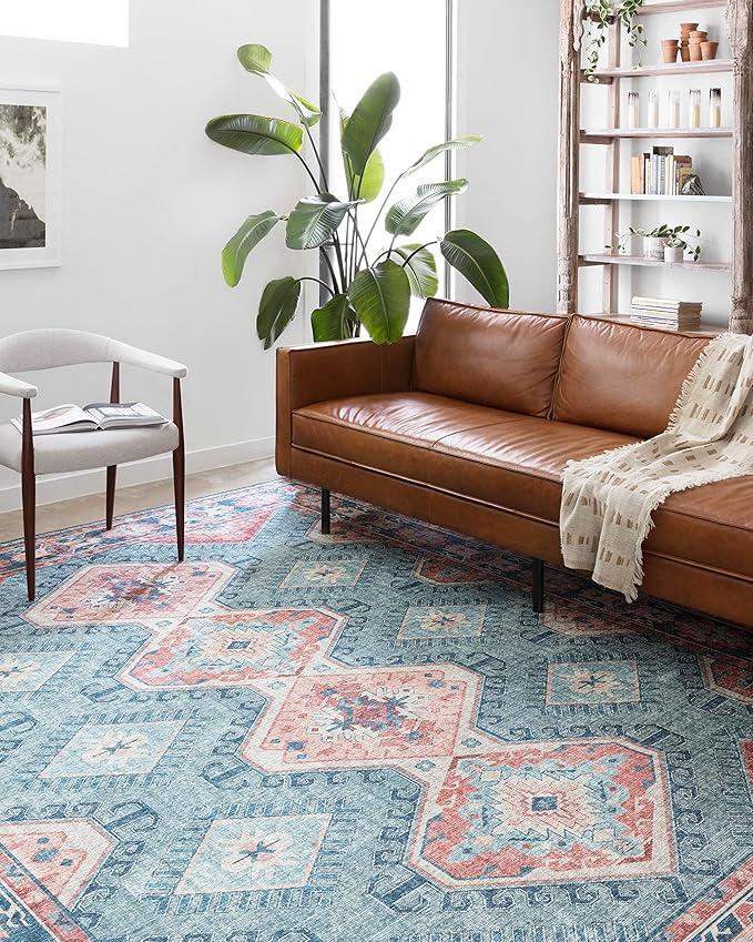 Loloi II Skye Collection SKY-03 Turquoise/Terracotta 5'-0" x 7'-6" Area Rug