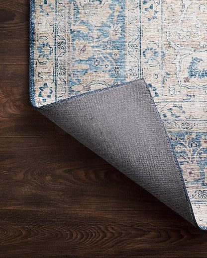 Loloi Layla Collection LAY-07 Blue/Tangerine 2'-6" x 12'-0" .13" Thick Runner Rug, Soft, Durable, Vintage Inspired, Distressed, Low Pile, Non-Shedding, Easy Clean, Printed, Living Room Rug