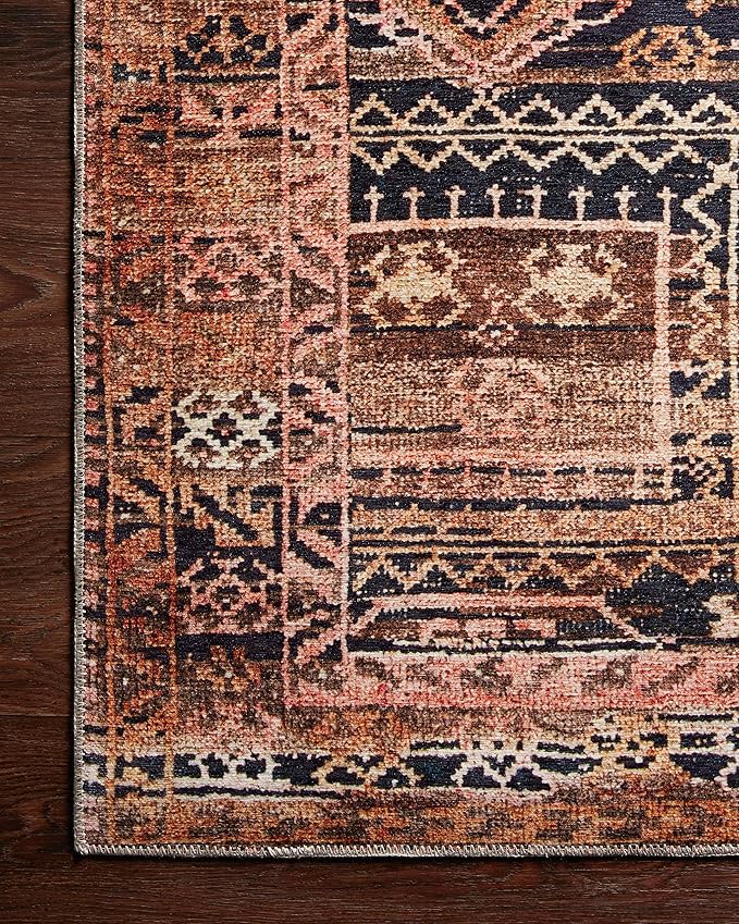 Loloi Layla Collection LAY-14 Mocha/Blush 7'-6" x 9'-6" .13" Thick Area Rug, Soft, Durable, Vintage Inspired, Distressed, Low Pile, Non-Shedding, Easy Clean, Printed, Living Room Rug