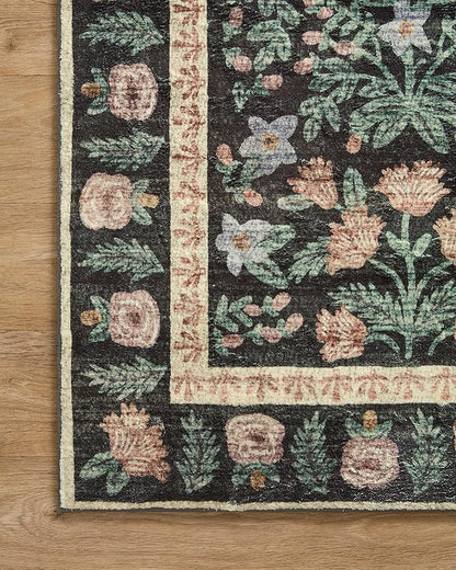 Loloi Rifle Paper Co. Eden Collection EDE-02 Mughal Garden Black 2'-6" x 7'-6" Runner Rug feat. CloudPile™