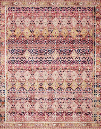Loloi Layla Collection LAY-15 Magenta/Multi 2'-3" x 3'-9" .13" Thick Accent Rug, Soft, Durable, Vintage Inspired, Distressed, Low Pile, Non-Shedding, Easy Clean, Printed, Living Room Rug