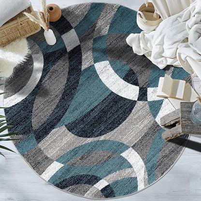 Rugshop Contemporary Abstract Circles Perfect for high Traffic Areas of Your Living Room,Bedroom,Home Office,Kitchen Round Rug 6' 6" Blue (6' 6" Diameter)