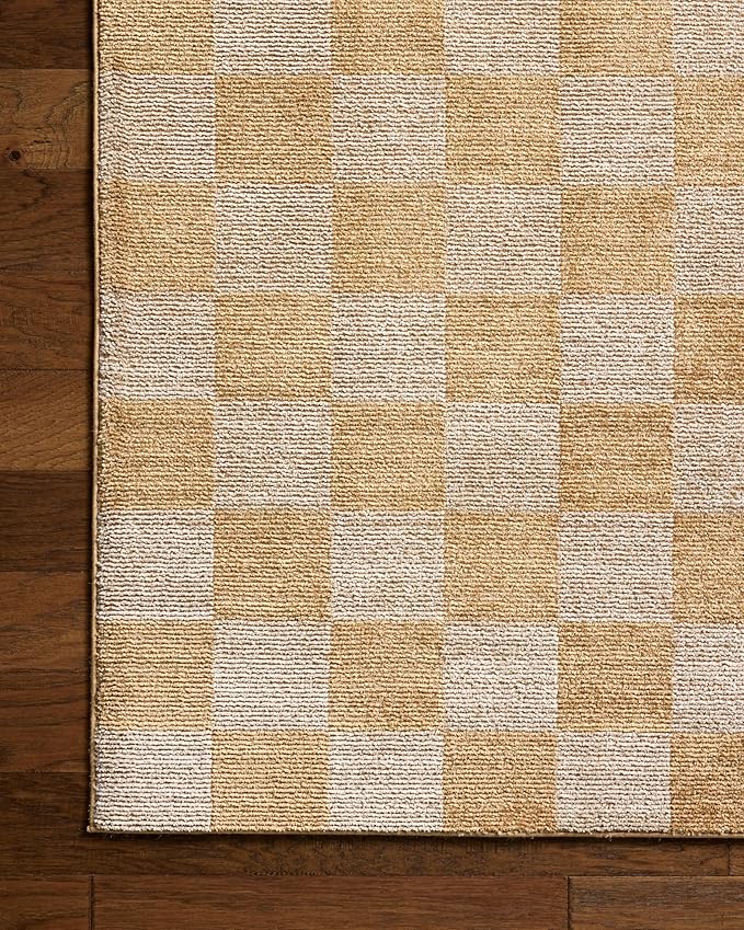 Loloi Chris Loves Julia Calvin Collection CLV-01 Apricot/Ivory 9'-6" x 12'-6" Area Rug Checkered Neutral Soft Living Room Bedroom Carpet