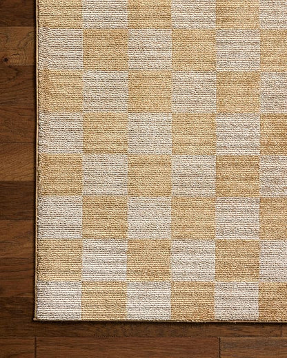 Loloi Chris Loves Julia Calvin Collection CLV-01 Apricot/Ivory 5'-3" x 7'-6" Area Rug Checkered Neutral Soft Living Room Bedroom Carpet