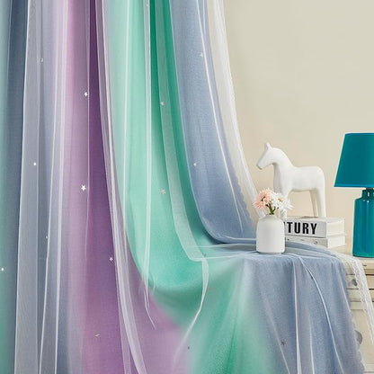 XiDi Purple, Grey, Unicorn Green Curtains - 84" L x 34" W, 1 Panel for Girls & Kids Room Decor