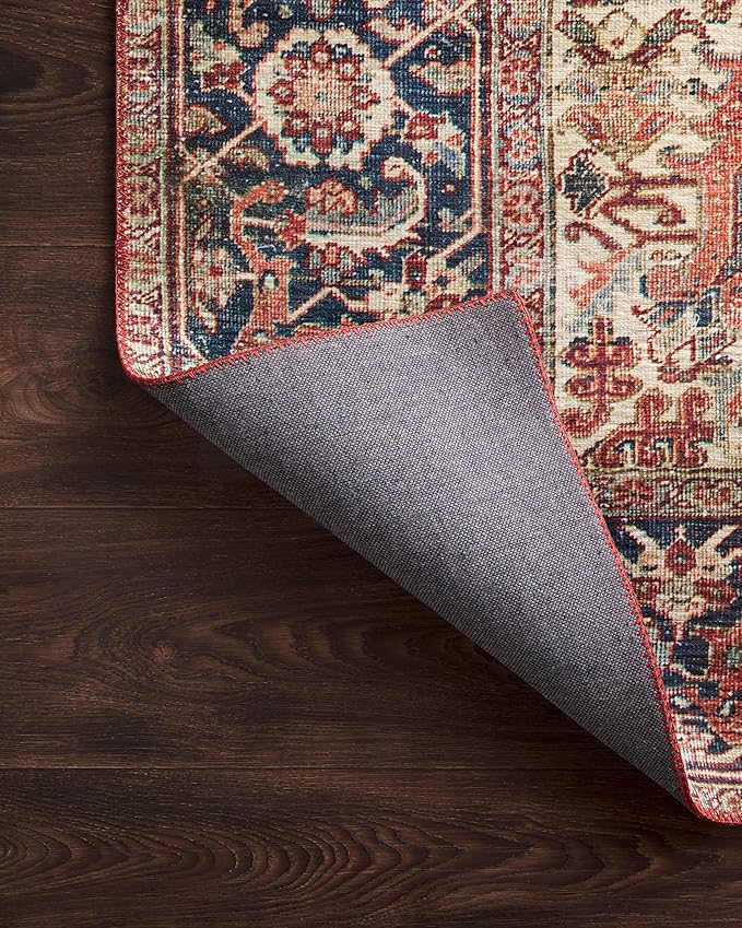 Loloi Layla Collection LAY-08 Red/Navy 3'-6" x 5'-6" .13" Thick Accent Rug, Soft, Durable, Vintage Inspired, Distressed, Low Pile, Non-Shedding, Easy Clean, Printed, Living Room Rug