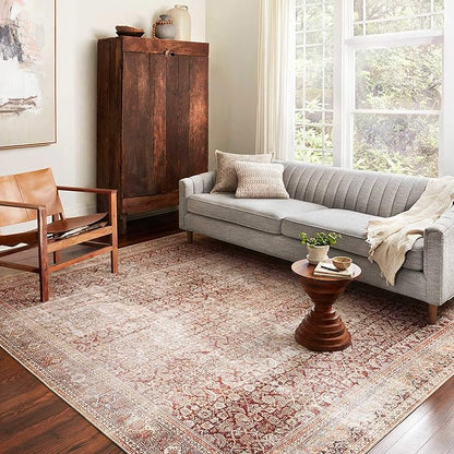 Loloi Layla Collection LAY-11 Cinnamon/Sage 3'-6" x 5'-6" .13" Thick Accent Rug, Soft, Durable, Vintage Inspired, Distressed, Low Pile, Non-Shedding, Easy Clean, Printed, Living Room Rug