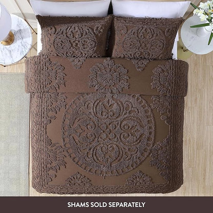 Beatrice Home Fashions Medallion Chenille Bedspread, Full, Chocolate