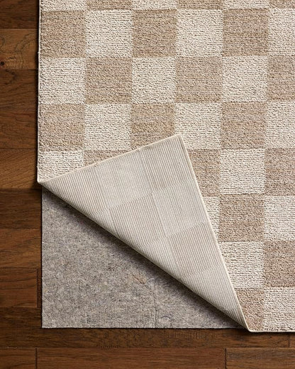 Loloi Chris Loves Julia Calvin Collection CLV-01 Pebble/Ivory 3'-6" x 5'-6" Accent Rug Checkered Neutral Soft Living Room Bedroom Carpet