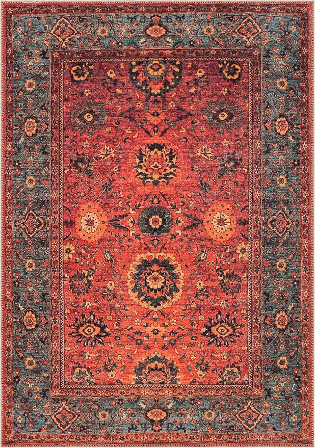 Keen Home Design 8x10 Rug - Machine Washable Area Rug with Non-Slip Backing, Ideal for Living Room, Dining Room, Bedroom - Vintage, Easy Clean, Durable, Low Pile Rug - (8' x 10')