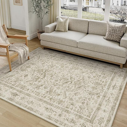 Taupe 4x6 Entryway Rug Vintage Area Carpet Indoor Office Washable Door Mat Entrance Small Low Pile Traditional Distressed Retro Accent Throw Rug Non Slip Kitchen Bathroom