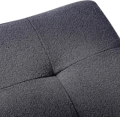 Adeco Fabric Storage Ottoman Bench with Solid Wood Legs, 17.7" Square Dark Grey Cotton Linen Cube Foot Stool, Upholstered Button Tufted Vanity Chair with Hinged Lid for Living Room, Bedroom, Dorm