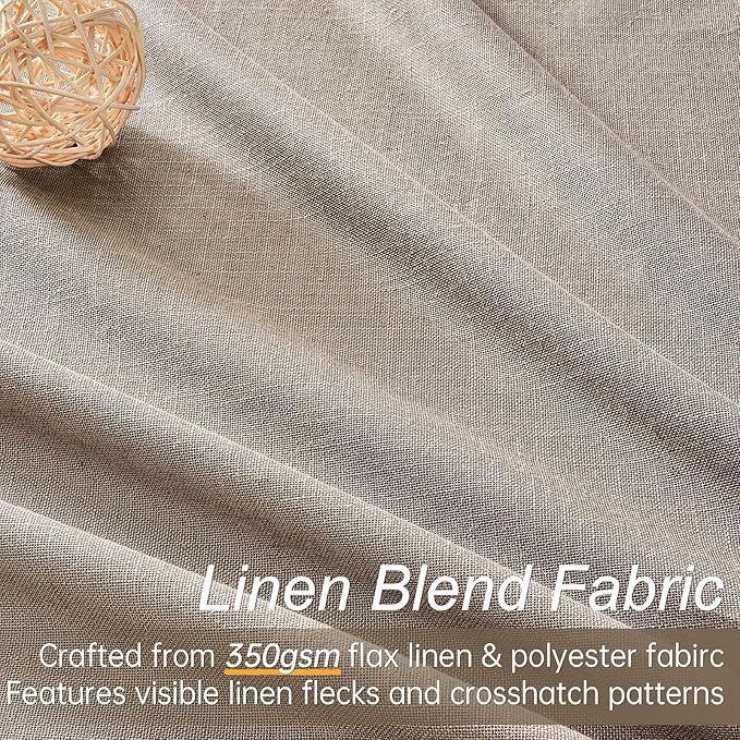 Topfinel Greige 90 Inches Long Blackout Natural Linen Curtains for Bedroom, Chocolate Brown Pinch Pleat Sound Blocking Curtains, Neutral Farmhouse Lined Drapes 2 Panels for Living Room Sliding Door