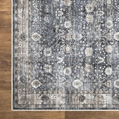 Bloom Rugs Washable Non-Slip 2' x 3' Rug - Black/Brown Traditional Oriental Area Rug for Living Room, Bedroom, Dining Room, and Kitchen - Exact Size: 2' x 3'