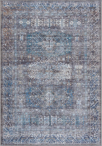 Bloom Rugs Washable 9' x 12' Rug - Slate Gray/Blue Traditional Area Rug for Living Room, Bedroom, Dining Room, and Kitchen - Exact Size: 9' x 12'