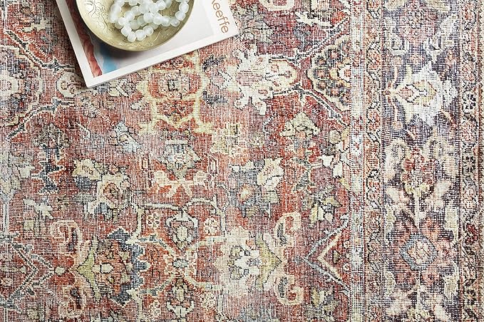 Loloi Layla Collection LAY-02 Spice/Marine 2'-6" x 9'-6" .13" Thick Runner Rug, Soft, Durable, Vintage Inspired, Distressed, Low Pile, Non-Shedding, Easy Clean, Printed, Living Room Rug