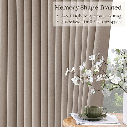 Extra Wide Burlywood Birch Blackout Sliding Glass Door Curtains 102 Inches Long Memory Trained Pinch Pleated Linen Double Layer Black Out Heat Blocking Curtain 70 Inch Width 102 Inch Length 1 Panel