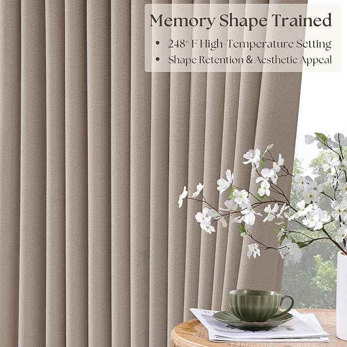 Burlywood Birch 94 Inch Long Blackout Curtains Thick Linen Pinch Pleated Curtains 2 Panels for Bedroom Living Room Darkening Light Blocking Energy Saving Pinch Pleat Back Tab 94 Inch Window Drapes
