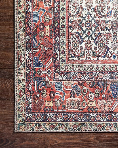 Loloi Layla Collection LAY-12 Ivory/Brick 2'-6" x 9'-6" .13" Thick Runner Rug, Soft, Durable, Vintage Inspired, Distressed, Low Pile, Non-Shedding, Easy Clean, Printed, Living Room Rug