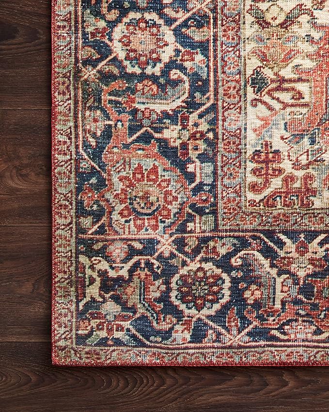 Loloi Layla Collection LAY-08 Red/Navy 3'-6" x 5'-6" .13" Thick Accent Rug, Soft, Durable, Vintage Inspired, Distressed, Low Pile, Non-Shedding, Easy Clean, Printed, Living Room Rug