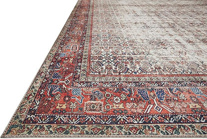 Loloi Layla Collection LAY-12 Ivory/Brick 2'-0" x 5'-0" .13" Thick Accent Rug, Soft, Durable, Vintage Inspired, Distressed, Low Pile, Non-Shedding, Easy Clean, Printed, Living Room Rug
