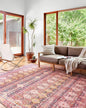 Loloi Layla Collection LAY-15 Magenta/Multi 5'-0" x 7'-6" .13" Thick Area Rug, Soft, Durable, Vintage Inspired, Distressed, Low Pile, Non-Shedding, Easy Clean, Printed, Living Room Rug