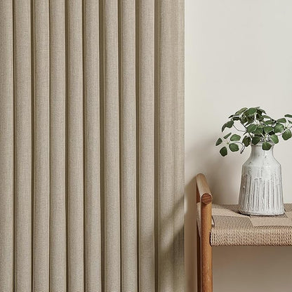 Pleated Linen Curtains 90 Inches Long for Living Room Pinch Pleat Hooks Track System Back Tab Custom Made Memory Shape Drape Privacy Protection Grey Beige Living Room Bedroom Window Curtain 90 Inch