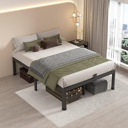 MAF 20 Inch Queen Size Bed Frame with Round Corner Legs Mattress Slide Stopper No Box Spring Needed Heavy Duty Metal Platform Bed Frames Under-Bed Storage Space, 3000 LBS Steel Slats Support