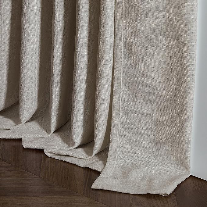Modern Farmhouse Linen Curtains 80 Inches Long 2 Panels Set for Living Room Bedroom Pinch Pleated Back Tab Thick Drapes Neutral Decor Taupe Semi Sheer 80 Inch Curtains for Dining Room Window Cabin
