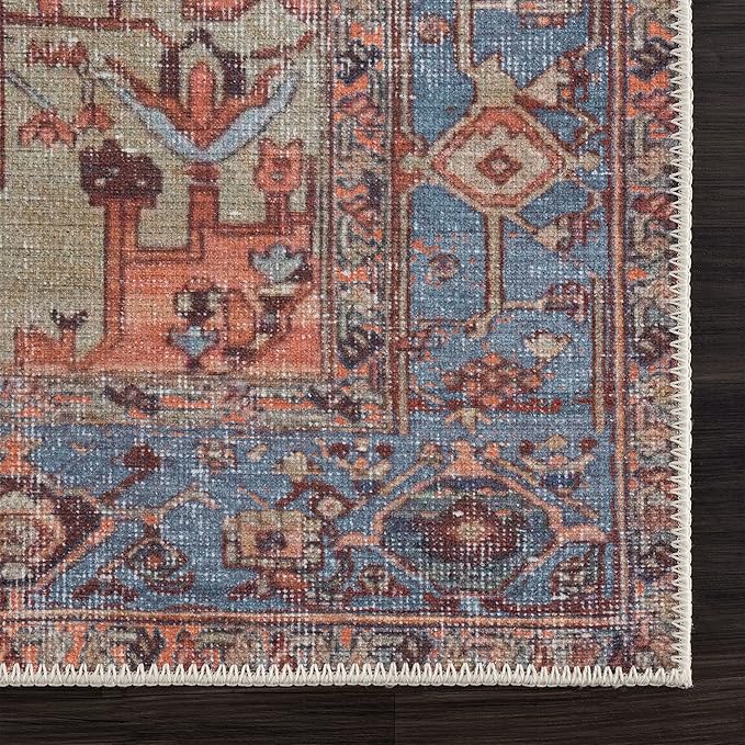 Bloom Rugs Washable 9' x 12' Rug - Terracotta/Blue Traditional Area Rug for Living Room, Bedroom, Dining Room, and Kitchen - Exact Size: 9' x 12'