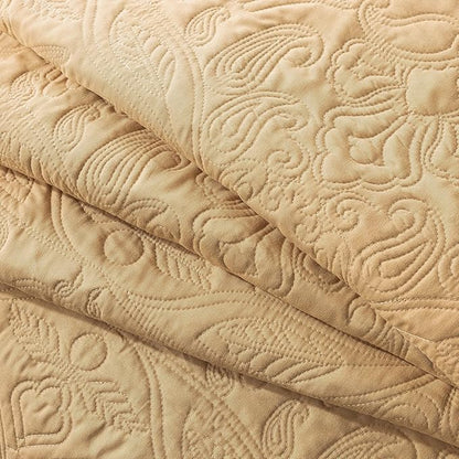 HoneiLife Embroidered Quilt King Size - 3 Pieces Microfiber Quilt Sets Lightweight Bedspreads Reversible Coverlets Retro Bed Cover Paisley Pattern Bedding Set All Season Quilts-Yellow