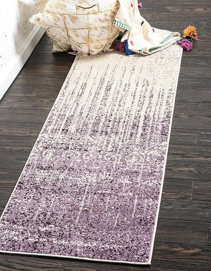 Unique Loom Del Mar Collection Area Rug - Jennifer (2' x 6' 1" Runner, Purple/ Ivory)