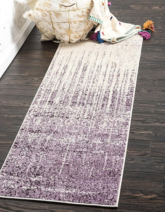 Unique Loom Del Mar Collection Area Rug - Jennifer (2' x 6' 1" Runner, Purple/ Ivory)