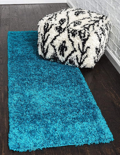 Unique Loom Solid Shag Collection Area Rug (2' 7" x 10' Runner Turquoise)