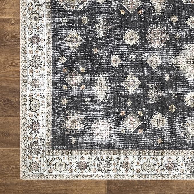 Bloom Rugs Washable Non-Slip 2' x 3' Rug - Black/Ivory Traditional Oriental Area Rug for Living Room, Bedroom, Dining Room, and Kitchen - Exact Size: 2' x 3'