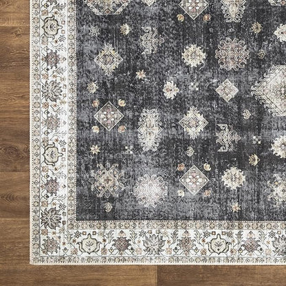 Bloom Rugs Washable Non-Slip 6' x 9' Rug - Black/Ivory Traditional Area Rug for Living Room, Bedroom, Dining Room, and Kitchen - Exact Size: 6' x 9'