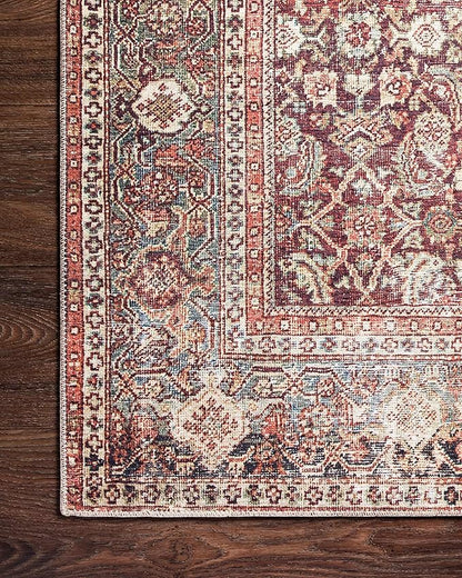 Loloi Layla Collection LAY-11 Cinnamon/Sage 5'-0" x 7'-6" .13" Thick Area Rug, Soft, Durable, Vintage Inspired, Distressed, Low Pile, Non-Shedding, Easy Clean, Printed, Living Room Rug