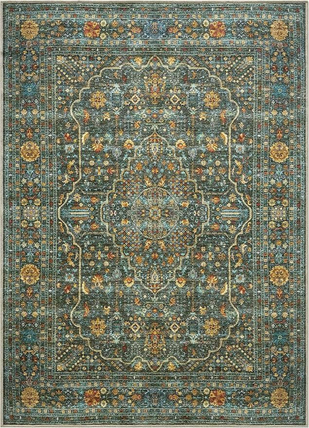 Keen Home Design 8x10 Rug - Machine Washable Area Rug with Non-Slip Backing, Ideal for Living Room, Dining Room, Bedroom - Vintage, Easy Clean, Durable, Low Pile Rug - (8' x 10')