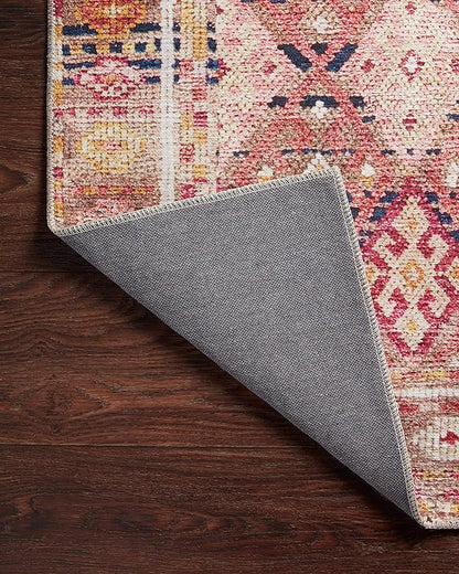 Loloi Layla Collection LAY-15 Magenta/Multi 3'-6" x 5'-6" .13" Thick Accent Rug, Soft, Durable, Vintage Inspired, Distressed, Low Pile, Non-Shedding, Easy Clean, Printed, Living Room Rug