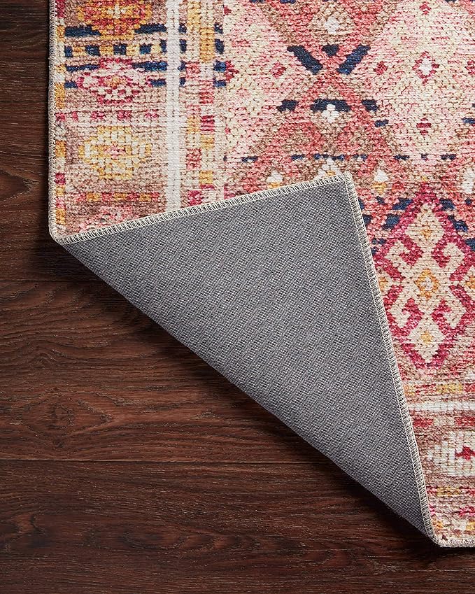 Loloi Layla Collection LAY-15 Magenta/Multi 2'-6" x 9'-6" .13" Thick Runner Rug, Soft, Durable, Vintage Inspired, Distressed, Low Pile, Non-Shedding, Easy Clean, Printed, Living Room Rug