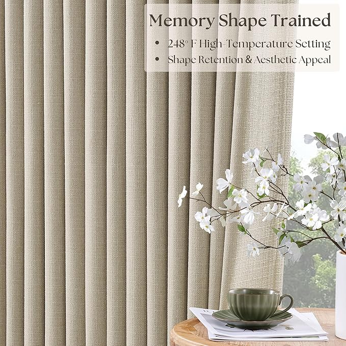 108 Inch Pinch Pleat Blackout Curtains 108 Inches Long for Bedroom Neutral Farmhouse 100% Black Out Room Darkening Burlap Thick Linen Double Layer Pleated Curtain 2 Panels Set Oatmeal Beige Sand