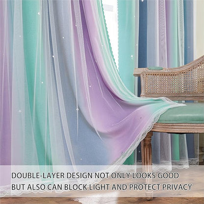 XiDi Purple, Grey, Unicorn Green Curtains - 84" L x 34" W, 1 Panel for Girls & Kids Room Decor